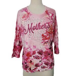 Cactus Shirt Top Womens Size XL Happy Mothers Day Pink Floral Rhinestones Cotton
